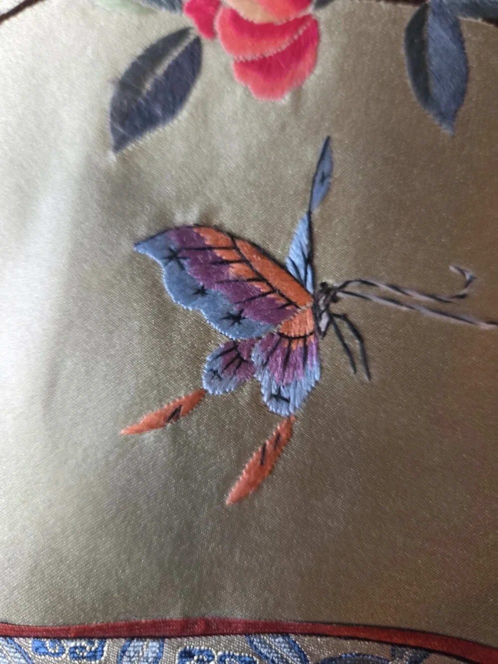Vintage Chinese Embroidered Silk Bird , Butterfly, Flower detail (3) place mats